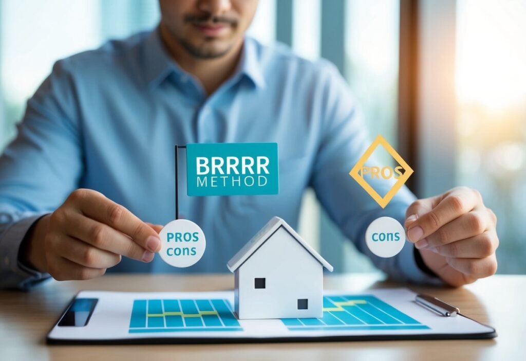A person using the BRRRR method to purchase a property, weighing pros and cons