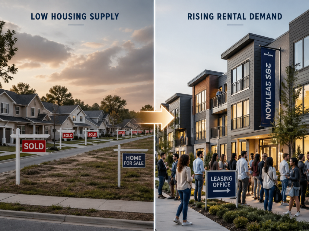 an image illustrating how declining housing supply is creating demand for rental property