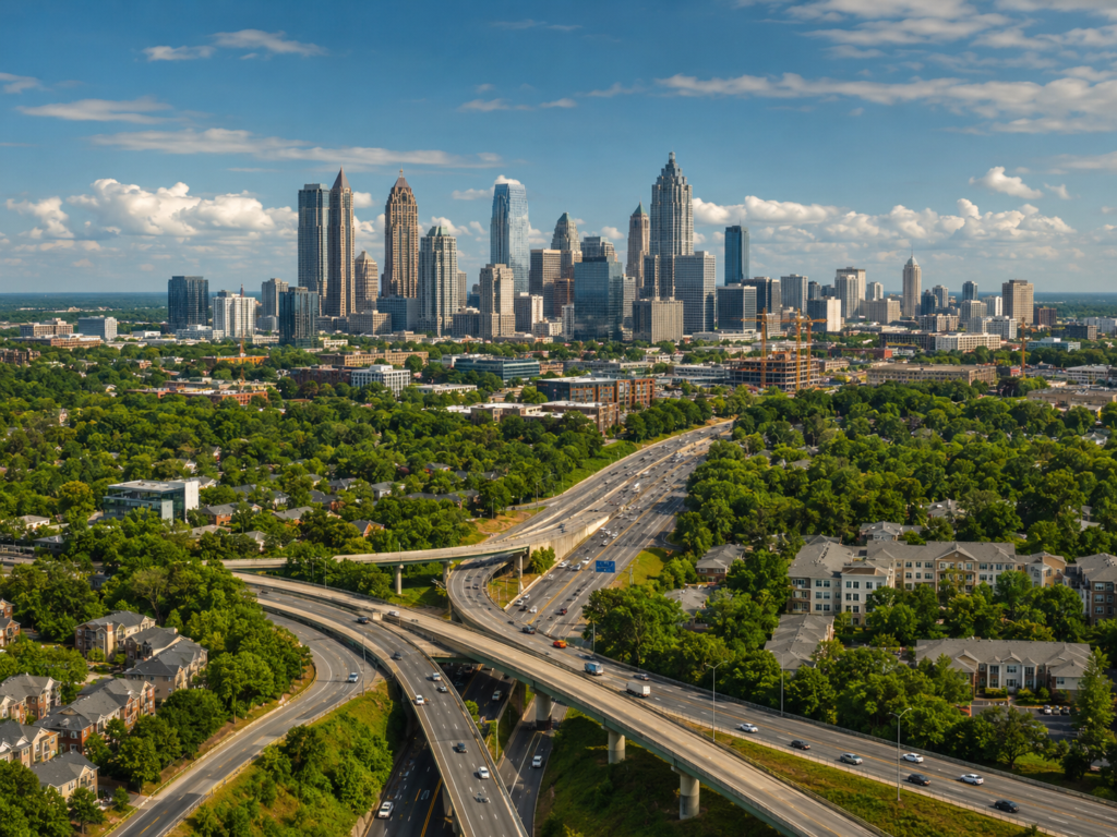 Highway interchange outside of Downtown Atlanta with multifamily pre-foreclosure opportunities.