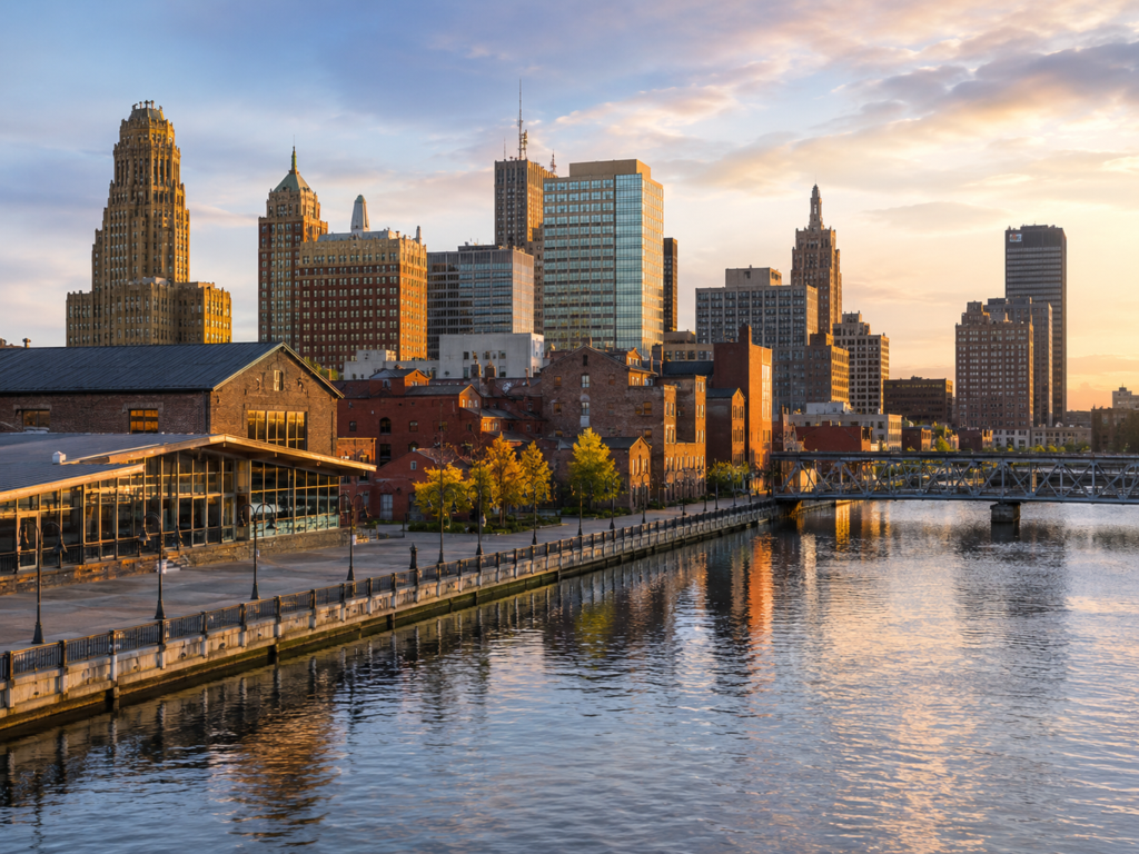 Lake-front view of industrial to residential flipping properties in Buffalo, New York.