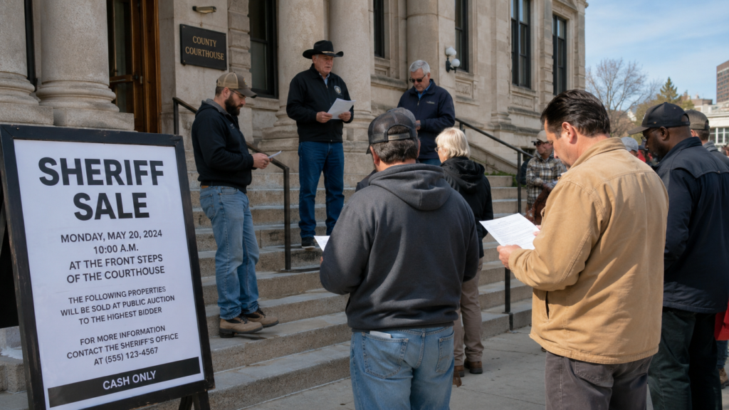 Image depicting a sheriff sale for real estate.