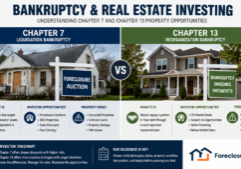Illustrated image depicting Chapter 7 and Chapter 13 bankruptcy property for real estate investors.