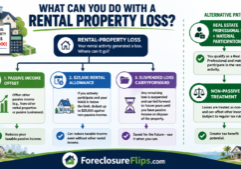 Infographic of a rental-property loss entering a decision tree with three paths