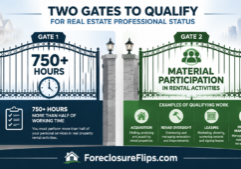 Infographic showing the hours and participation tests real estate investors must meet for real estate professional status.